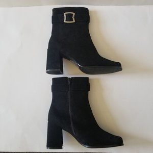 Newport News Black Suede Ankle Boots with Buckle Accent Size 9